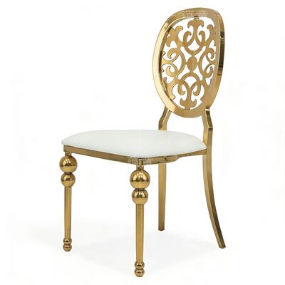 Buen precio Silla de comedor de lujo europea de diseño moderno de acero inoxidable material de cuero PU duradero para banquetes al aire libre Restaurantes en línea