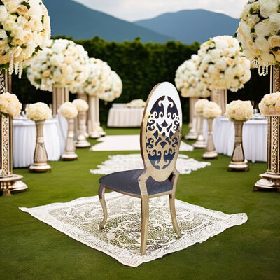 Buen precio Luxo clásico sillas de comedor con respaldo alto marco de acero inoxidable dorado flor tallada espalda para bodas apartamentos hoteles eventos en línea