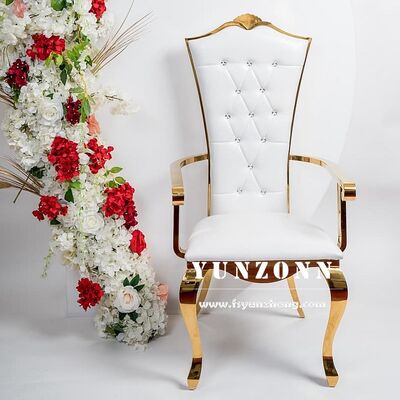 Buen precio Silla Trono Élite Dorada con Reposabrazos de Acero Inoxidable Silla Moderna de Terciopelo y Cuero para Eventos Bodas Banquetes Fiestas Hoteles Villas en línea