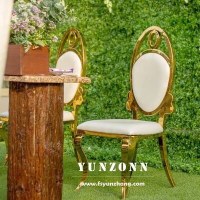 Buen precio Silla de comedor de boda ovalada de oro moderno al por mayor de acero inoxidable para banquetes y hoteles en línea
