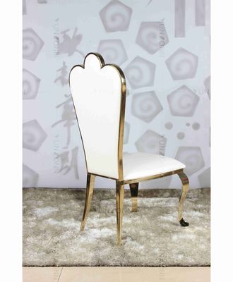 Buen precio sillas de banquete al por mayor de PU blanco silla de oro de acero inoxidable para bodas en línea
