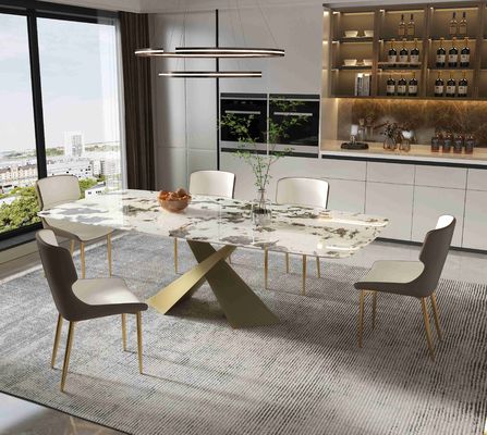 Buen precio La pequeña silla de mesa de comedor del apartamento del tablero brillante de la roca fija el sistema de bronce de lujo del comedor de la luz moderna nórdica en línea