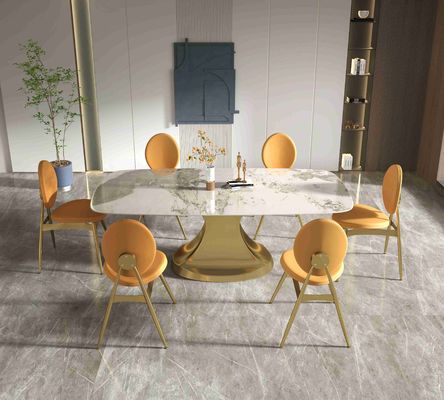 Buen precio 201 sala de estar baja formada seater de lujo de acero inoxidable de la mesa de comedor 6 de la colección del oro en línea