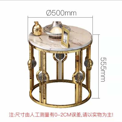 Buen precio El oro plateó el metal de lujo de acero inoxidable Crystal Ball Round Corner Table del lado de la luz de mármol de la tabla en línea